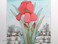 Josip Generalić, 1997, Perunika, (The iris flower), oslikani svilotisak (water-coloured silkscreen), 39x33 cm 28x24 cm, JG-L48-02(2) - 500 eur