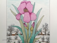 Josip Generalić, 1997, Perunika, (The iris flower), oslikani svilotisak (water-coloured silkscreen), 39x33 cm 28x24 cm, JG-L48-03(1) - 500 eur