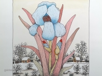 Josip Generalić, 1997, Perunika, (The iris flower), oslikani svilotisak (water-coloured silkscreen), 39x33 cm 28x24 cm, JG-L48-04(2) - 500 eur
