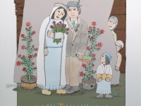Josip Generalić, 1997, Zaljubljeni mladenci se slikaju (Newlyweds being photographed), oslikani svilotisak (water-coloured silkscreen), 50x35 cm 37x27 cm, JG-L49-05(10) - 400 eur