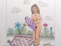 Josip Generalić, 1998, Sunčanje (Sunbathing), oslikani svilotisak (water-coloured silkscreen), 50x34 cm 38x27 cm, JG-L50-01(3) - 400 eur