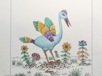 Josip Generalić, 1997, Šarena ptica (Colorful bird), oslikani svilotisak (water-coloured silkscreen), 50x35 cm 38x27 cm, JG-L51-01(3) - 400 eur