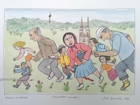 Josip Generalić, 1992, Zagrebački maraton (The Zagreb Marathon), oslikani svilotisak (water-coloured silkscreen), 35x50 cm 27x42 cm, JG-L56-02(9) - 300 eur