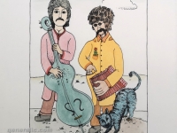 Josip Generalić, 1975, Dva Beatlesa (Two Beatles), oslikani svilotisak (water-coloured silkscreen), 50x35 cm 34x23 cm, JG-M02-01b(7) - 300 eur