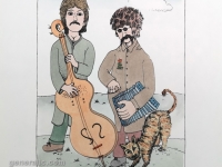 Josip Generalić, 1975, Dva Beatlesa (Two Beatles), oslikani svilotisak (water-coloured silkscreen), 50x35 cm 34x23 cm, JG-M02-02b(5) - 300 eur