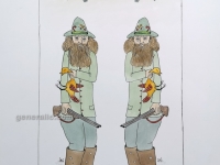 Josip Generalić, 1980, Lovačka braća (Twins hunters), oslikani svilotisak (water-coloured silkscreen), 40x29 cm 29x18 cm, JG-M04-01(4) - 300 eur