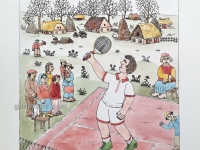 Josip Generalić, 1985, Tenisač (Tennis player), oslikani svilotisak (water-coloured silkscreen), 49x35 cm 39x27 cm, JG-M06-02(4) - 150 eur