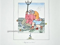 Josip Generalić, 1984, Poljubac na travi (Kiss on the grass), oslikani svilotisak (water-coloured silkscreen), 50x35 cm 25x20 cm, JG-M09-02(5) - 200 eur