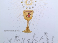 Josip Generalić, 1984, Sveto otajstvo (The Holy Sacrament), oslikani svilotisak (water-coloured silkscreen), 42x29 cm, JG-M10-02(4) - 200 eur