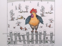 Josip Generalić, 1987, Hlebinski pijetao (Rooster of Hlebine), oslikani svilotisak (water-coloured silkscreen), 25x24 cm 18x18 cm, JG-N01-02(3) - 300 eur