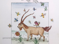 Josip Generalić, 1984, Kozorog (Ibex), oslikani svilotisak (water-coloured silkscreen), 34x25 cm 18x16 cm, JG-N03-02(24) - 300 eur