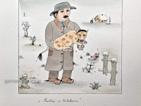 Josip Generalić, 1977, Pastir s teletom (Shepherd with a calf), oslikani svilotisak (water-coloured silkscreen), 35x25 cm 18x18 cm, JG-N06-10(19) - 200 eur