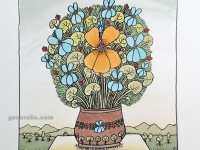 Josip Generalić, 2001, Ljubičice (The violets), oslikani svilotisak (water-coloured silkscreen), 25x22 cm 19x17 cm, JG-N12-01(8) - 300 eur