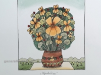 Josip Generalić, 2001, Ljubičice (The violets), oslikani svilotisak (water-coloured silkscreen), 32x26 cm 19x17 cm, JG-N12-06(8) - 300 eur