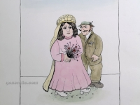 Josip Generalić, 1975, Bećar se ženi (Happy lad getting married), oslikani svilotisak (water-coloured silkscreen), 28x25 cm 19x17 cm, JG-O01-02 (Last one) - 200 eur