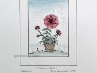 Josip Generalić, 1978, Cvijeće u škafu (Flowers in a bucket), oslikani svilotisak (water-coloured silkscreen), 35x25 cm 15x10 cm, JG-O15-03(5) - 300 eur
