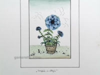 Josip Generalić, 1978, Cvijeće u škafu (Flowers in a bucket), oslikani svilotisak (water-coloured silkscreen), 35x25 cm 15x10 cm, JG-O15-05(5) - 300 eur