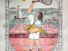 Josip Generalic, JG-J04-01(6), Tennis player with a fish, water-coloured silkscreen, 65x50 cm 49x42 cm, 1993 - 500 eur