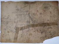 Josip Generalić, 1959, Vršenje žita (Grain threshing), olovka na papiru (pencil on paper), 61x85 cm – Cijena na upit (Price on request)
