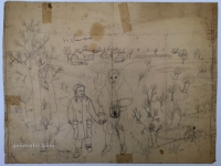 Josip Generalić, 1963, Majka i kci (Mother and daughter), olovka na papiru (pencil on paper), 40x53 cm – Cijena na upit (Price on request)