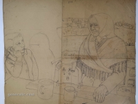 Josip Generalić, 1963, Moja baka Terezija (My grandma Terezija), olovka na papiru (pencil on paper), 55x66 cm– Cijena na upit (Price on request)