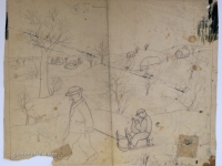 Josip Generalić, 1963, Povratak iz vinograda (Return from vineyard), olovka na papiru (pencil on paper), 42x50 cm – Cijena na upit (Price on request)