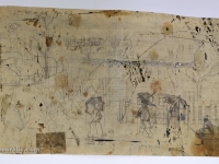Josip Generalić, 1965, Hodanje pod kišobranima (Walking under umbrellas), olovka na papiru (pencil on paper), 34×60 cm – Cijena na upit (Price on request)