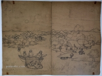 Josip Generalić, 1965, Ribolov (Fishing), olovka na papiru (pencil on paper), 60x80 cm – Cijena na upit (Price on request)