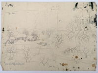 Josip Generalić, 1965, Selo s mostom (Village with a bridge), olovka na papiru (pencil on paper), 38x27 cm – Cijena na upit (Price on request)