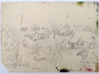 Josip Generalić, 1965, Selo zimi (Village in winter), olovka na papiru (pencil on paper), 27x38 cm – Cijena na upit (Price on request)