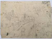 Josip Generalić, 1965, Žena u selu (Woman in a village), olovka na papiru (pencil on paper), 26x37 cm – Cijena na upit (Price on request)