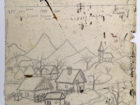 Josip Generalić, 1966, Bor za Božić (Christmas tree), olovka na papiru (pencil on paper), 35x25 cm – Cijena na upit (Price on request)