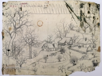 Josip Generalić, 1966, Selo (A village), olovka na papiru (pencil on paper), 37x48 cm – Cijena na upit (Price on request)