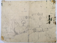 Josip Generalić, 1967, Krave odmaraju (Cows are resting), olovka na papiru (pencil on paper), 40x52 cm – Cijena na upit (Price on request)