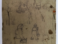 Josip Generalić, 1973, Povratak iz vinograda (Return from vineyard), olovka na papiru (pencil on paper), 28x23 cm – Cijena na upit (Price on request)