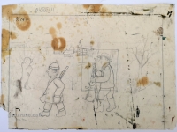 Josip Generalić, 1975, Lovac sa zecom (Hunter with a rabbit), olovka na papiru (pencil on paper), 34x48 cm – Cijena na upit (Price on request)