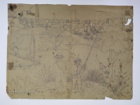 Josip Generalić, 1975, Ribolovci (Fishermen), olovka na papiru (pencil on paper), 58x79 cm – Cijena na upit (Price on request)