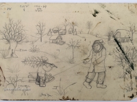 Josip Generalić, 1976, Bor za Božić (Christmas tree), olovka na papiru (pencil on paper), 22x31 cm – Cijena na upit (Price on request)
