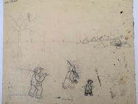 Josip Generalić, 1976, Borovi za Božić (Christmas trees), olovka na papiru (pencil on paper), 43x53 cm – Cijena na upit (Price on request)