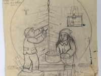 Josip Generalić, 1976, Kicenje bora (Decorating the Christmas tree), olovka na papiru (pencil on paper), 36x30 cm – Cijena na upit (Price on request)