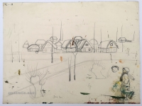 Josip Generalić, 1976, Klizanje (Skating), olovka na papiru (pencil on paper), 31x42 cm – Cijena na upit (Price on request)