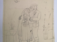 Josip Generalić, 1976, Mladenci (Newlyweds), olovka na papiru (pencil on paper), 53×41 cm – Cijena na upit (Price on request)