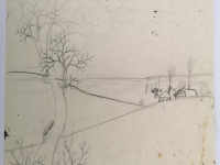 Josip Generalić, 1976, Pejzaž (Landscape), olovka na papiru (pencil on paper), 48x33 cm – Cijena na upit (Price on request)