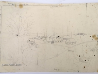 Josip Generalić, 1976, Ptica u selu (Bird in a village), olovka na papiru (pencil on paper), 32x47 cm – Cijena na upit (Price on request)