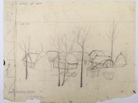 Josip Generalić, 1976, Selo zimi (Village in winter), olovka na papiru (pencil on paper), 28x37 cm – Cijena na upit (Price on request)