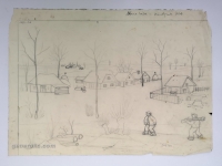 Josip Generalić, 1977, Klizanje (Skating), olovka na papiru (pencil on paper), 44×62 cm – Cijena na upit (Price on request)