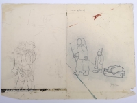 Josip Generalić, 1977, Lovac i žena sa sanjkama (Hunter and woman with sled) olovka na papiru (pencil on paper), 44×61 cm – Cijena na upit (Price on request)