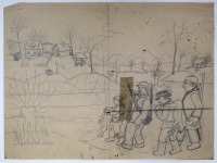 Josip Generalić, 1977, Lovci (Hunters), olovka na papiru (pencil on paper), 57x78 cm – Cijena na upit (Price on request)