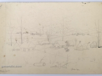 Josip Generalić, 1977, Selo zimi (Village in winter), olovka na papiru (pencil on paper), 30x45 cm – Cijena na upit (Price on request)