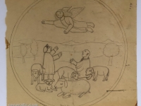 Josip Generalić, 1978, Andeo s pastirima (Angel with Shepherds), olovka na papiru (pencil on paper), 30x29 cm – Cijena na upit (Price on request)